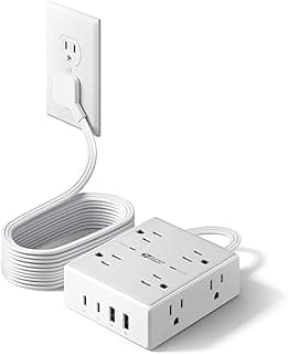 10Ft Extension Cord with Multiple Outlets, Flat Plug Surge Protector Power Strip 10 Ft Long Cord, 8 Outlets & 4 USB Ports (2 USB C), Desk C...