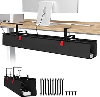 Univivi No Drill Under Desk Cable Management Tray, 36" Cord Organizer for Table, Clamp/Screw Mount Desk Cable Management, Premium Fabric Ca...
