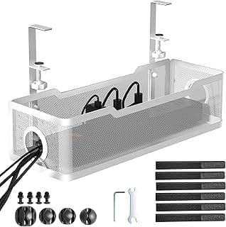 Under Desk Cable Management Tray White, Cinati Wire Organizers No Drill, Cable Tray with Clamp for Wire Management, Cord Organization Box f...