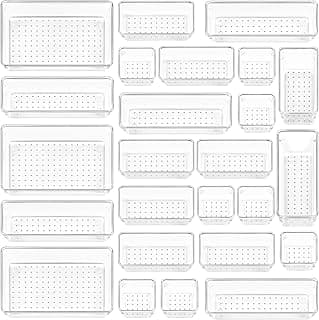 Vtopmart 25 PCS Clear Plastic Drawer Organizers Set, 4-Size Versatile Bathroom and Vanity Drawer Organizer Trays, Storage Bins for Makeup,...